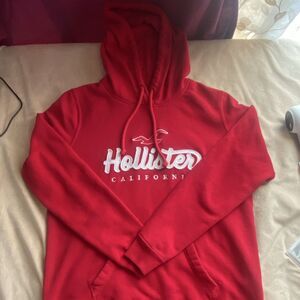 Hollister Red Men's Pullover Fleece Hoodie Logo Graphic Print Size L